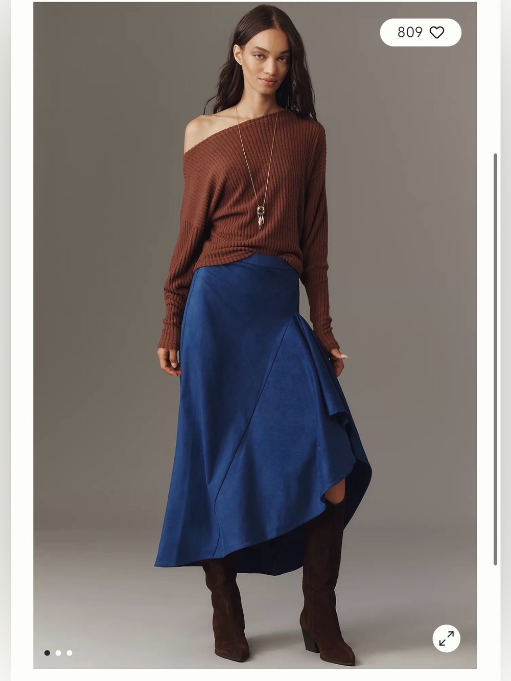 NWT Anthropologie Line & Dot Dark Blue Asymmetrical Satin Maxi Skirt Size L